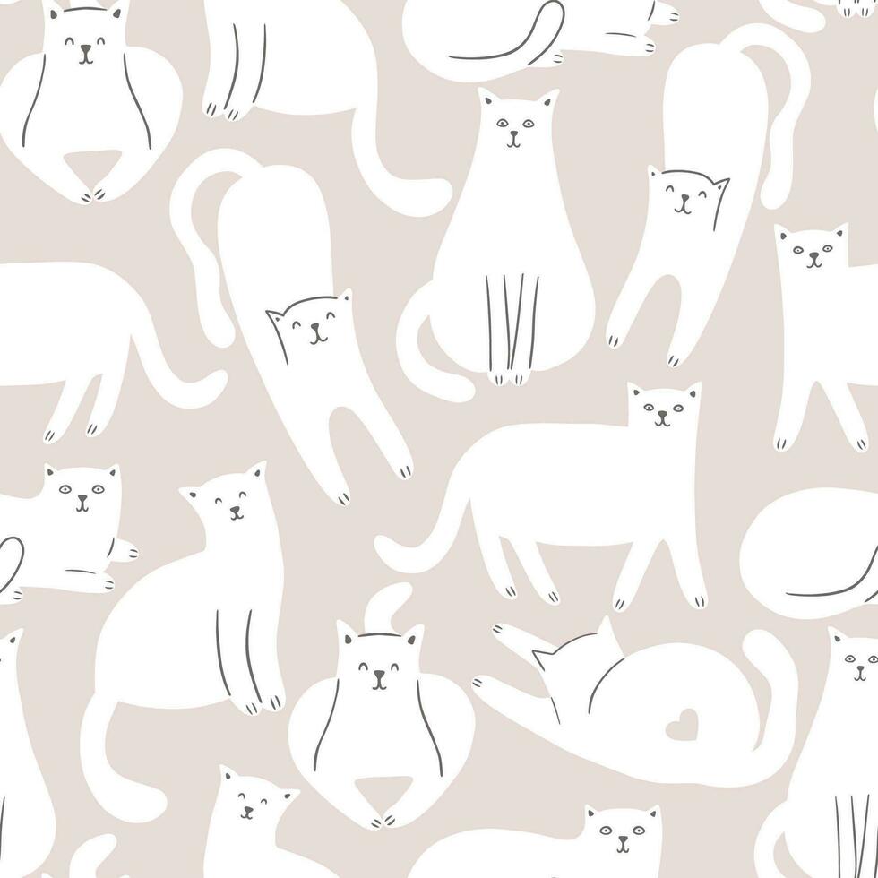 Childish seamless pattern with colorful cats and flowers. vector