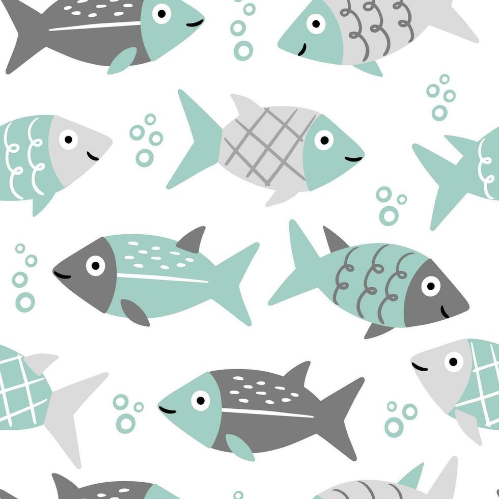 Mariane seamless pattern with fish isolated on a white background. vector