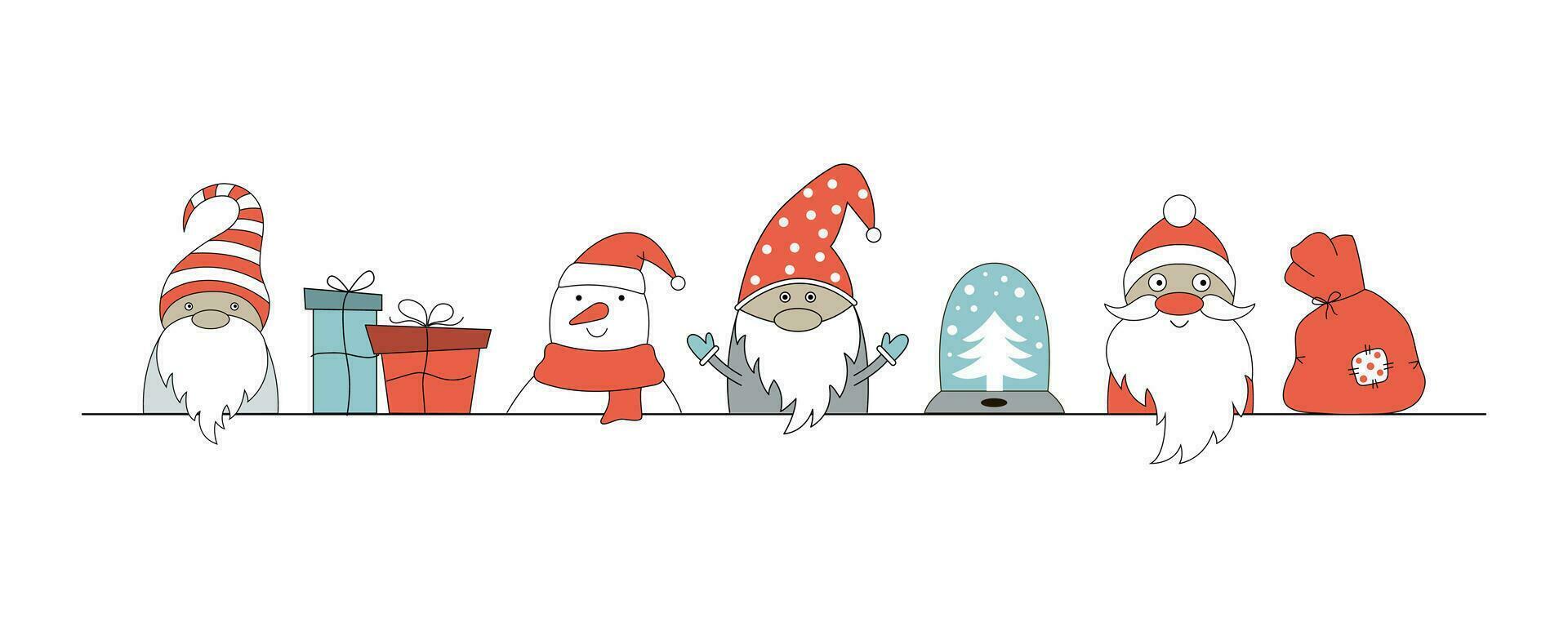 Christmas poster with a snowman, gnomes, Santa Claus. vector