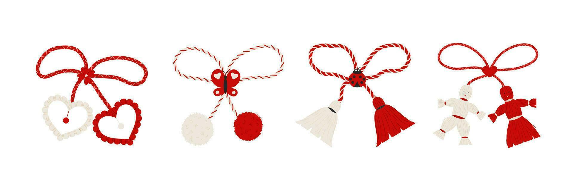 Set of Bulgarian symbol of the spring holiday Baba Marta or Martisor. vector