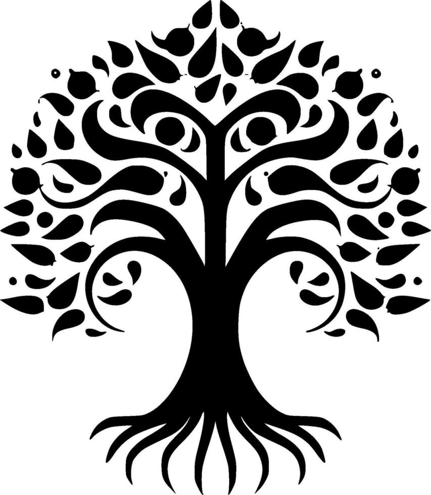 árbol de vida - negro y blanco aislado icono - vector ilustración