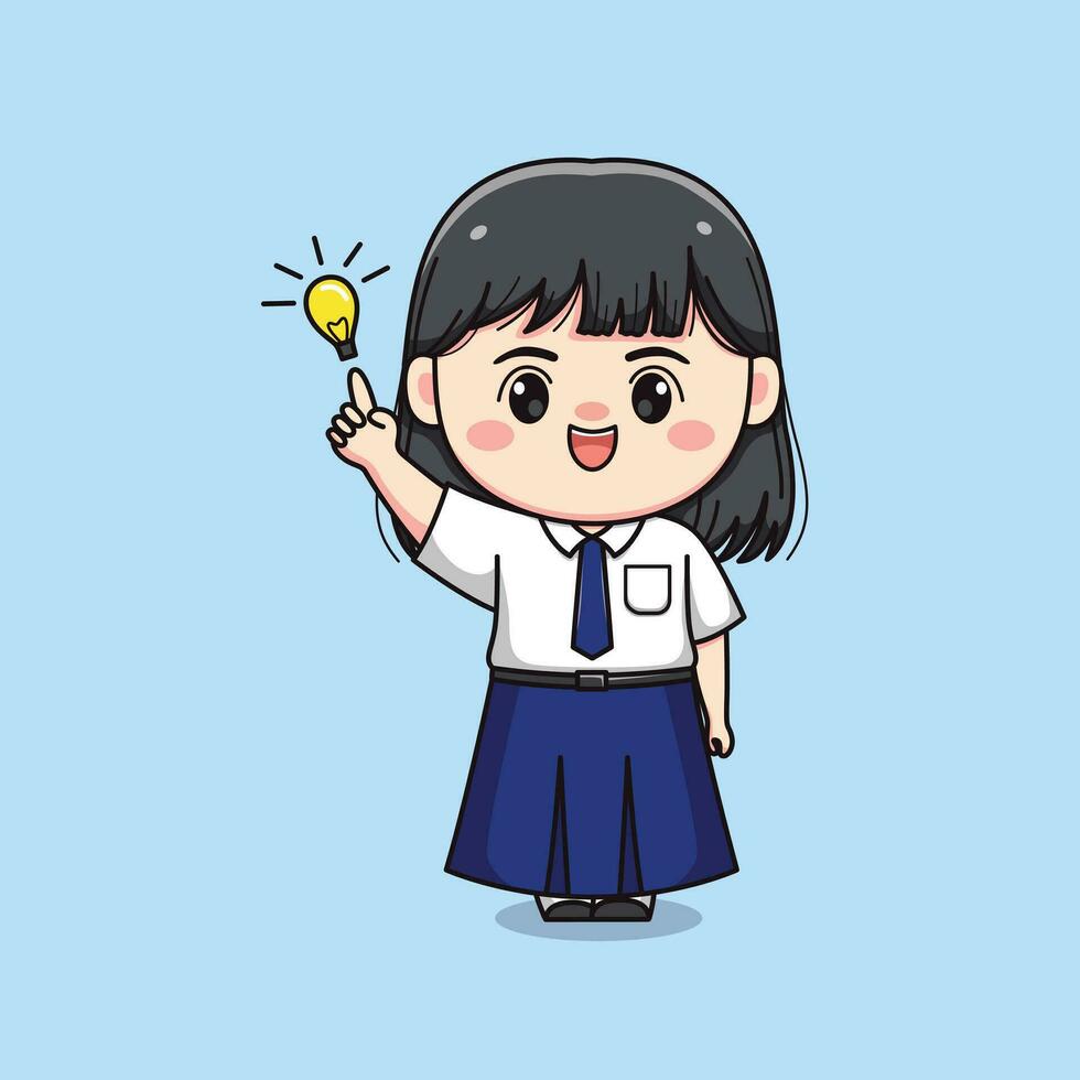 cute junior high school student girl has an idea chibi kawaii vector