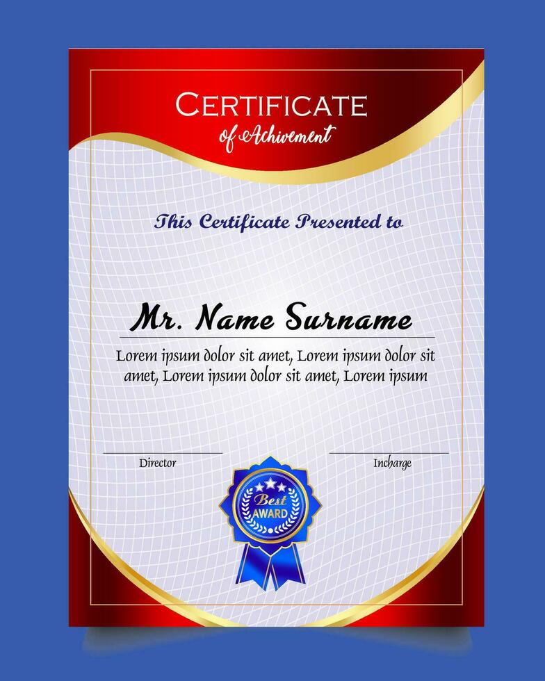 Certificate of achievement template set with gold badge and border, Appreciation and Achievement Certificate Template Design. Elegant diploma certificate template vector