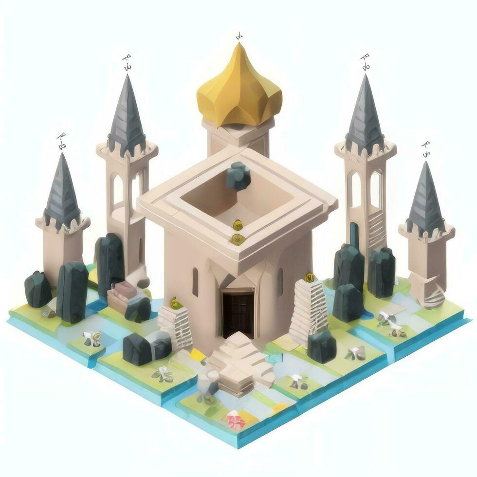 AI generated Isometric 3D Religious Building Icon Clip Art Sticker Decoration Simple Background photo