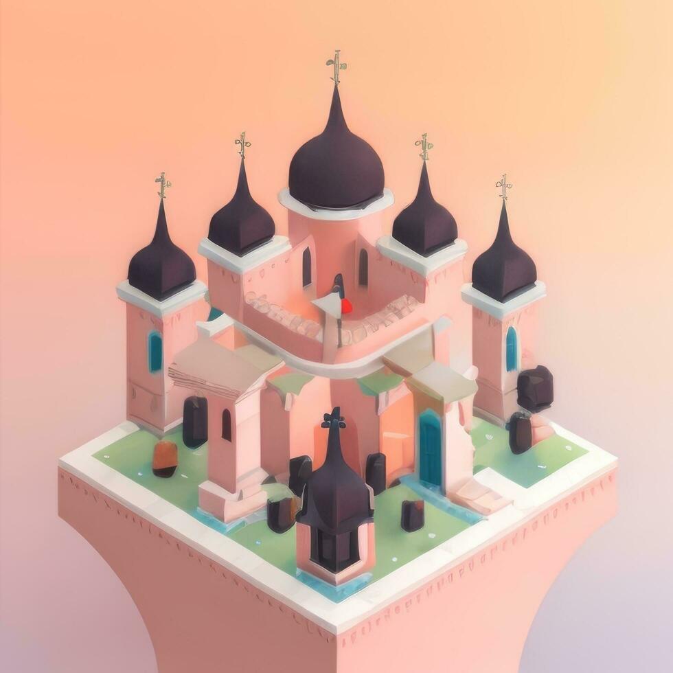 AI generated Isometric 3D Religious Building Icon Clip Art Sticker Decoration Simple Background photo