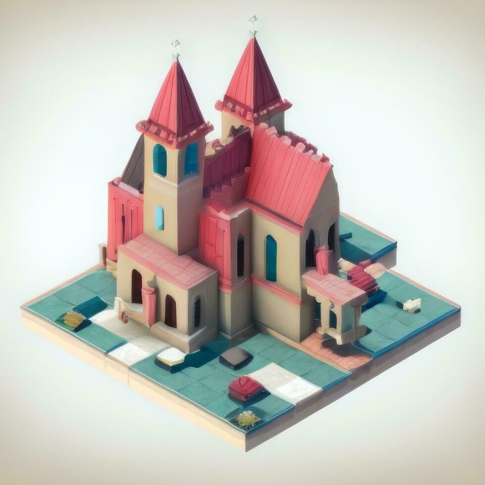 AI generated Isometric 3D Religious Building Icon Clip Art Sticker Decoration Simple Background photo