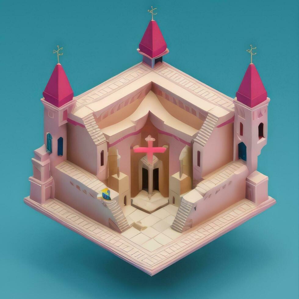 AI generated Isometric 3D Religious Building Icon Clip Art Sticker Decoration Simple Background photo