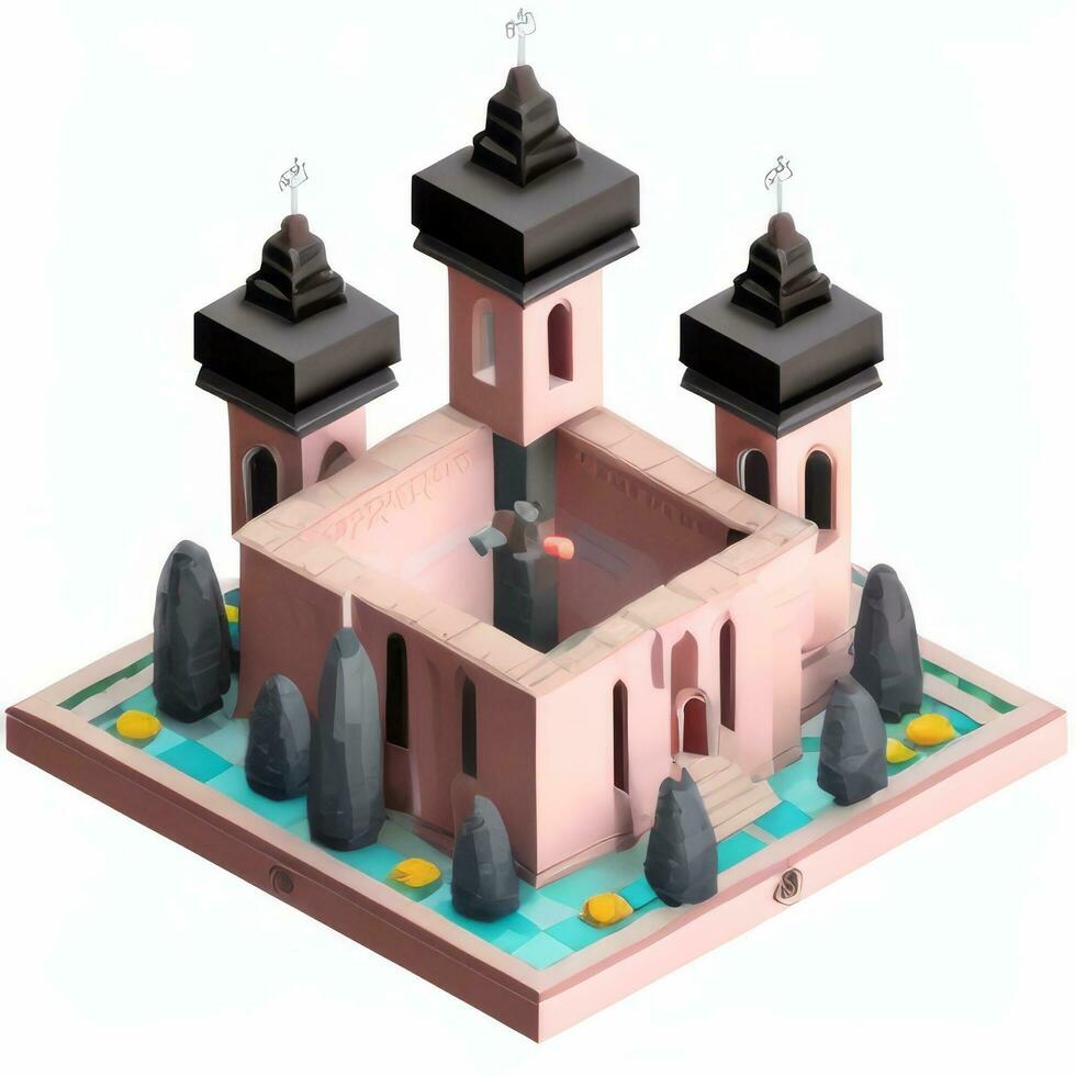 AI generated Isometric 3D Religious Building Icon Clip Art Sticker Decoration Simple Background photo