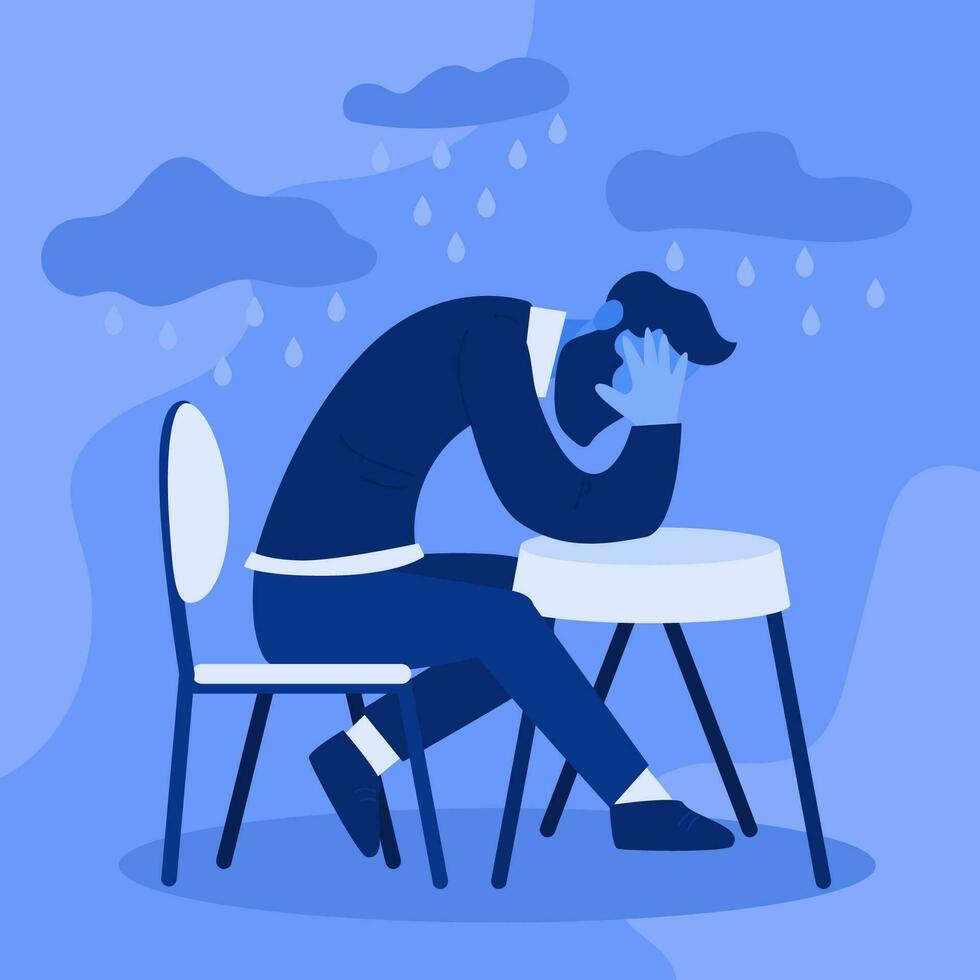 Sad man on blue monday concept illustration vector
