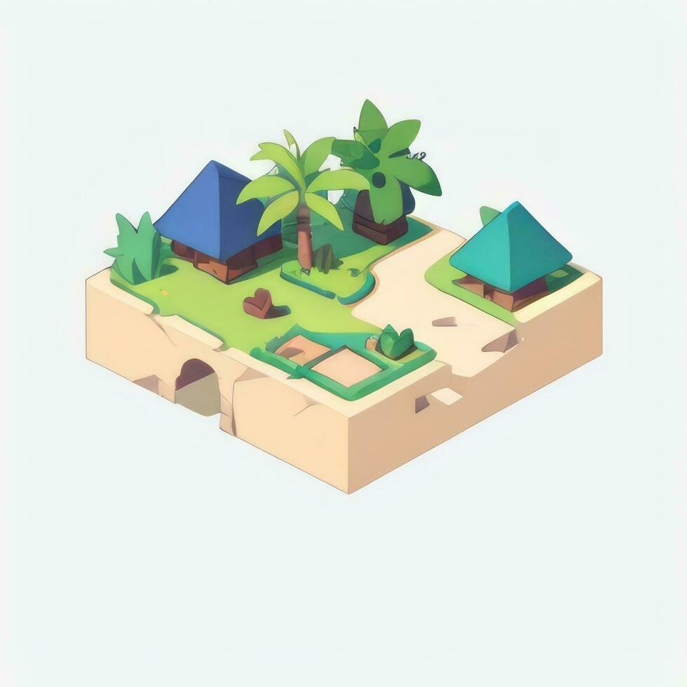 AI generated Isometric 3D Tropical Island Building Icon Clip Art Sticker Decoration Simple Background photo