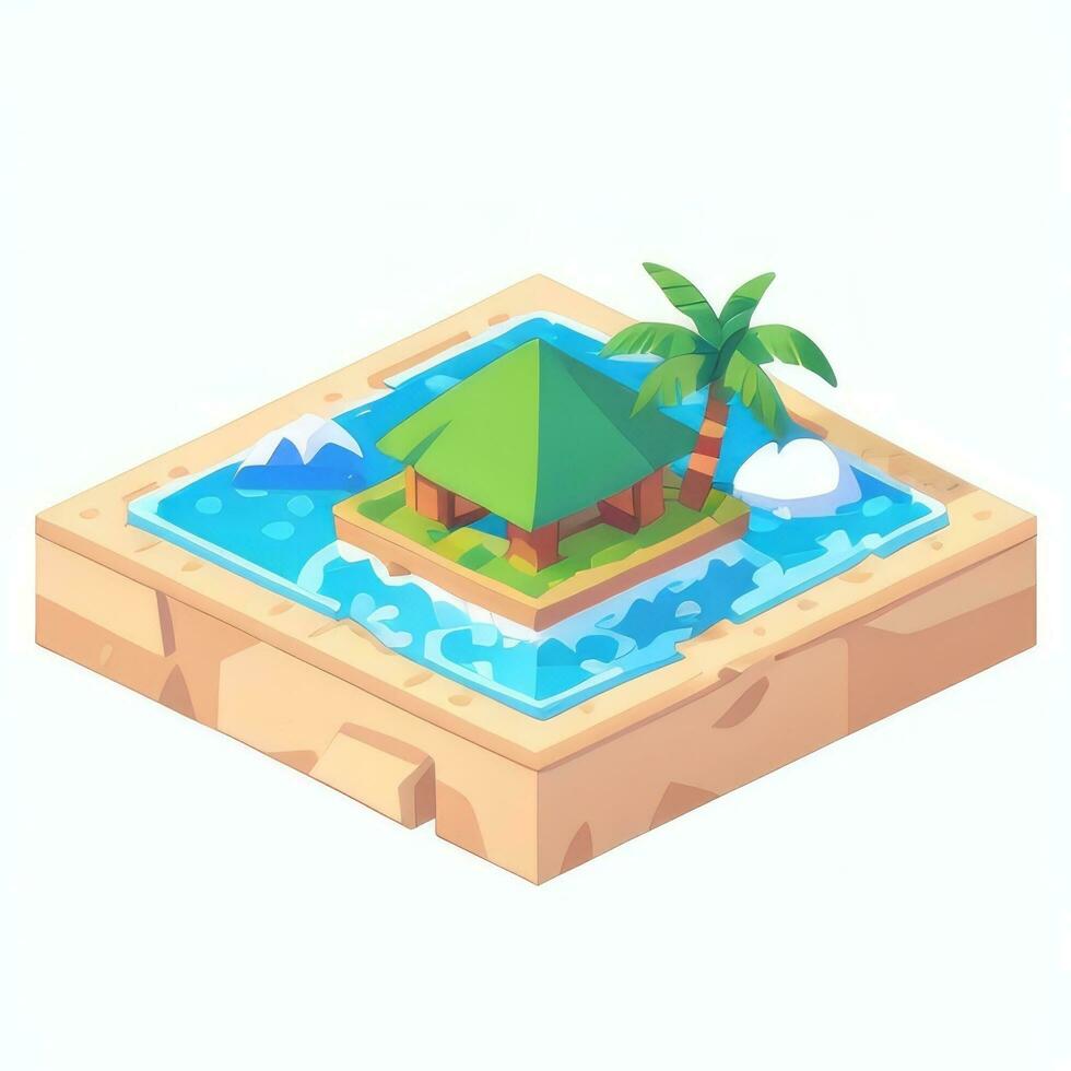 AI generated Isometric 3D Tropical Island Building Icon Clip Art Sticker Decoration Simple Background photo