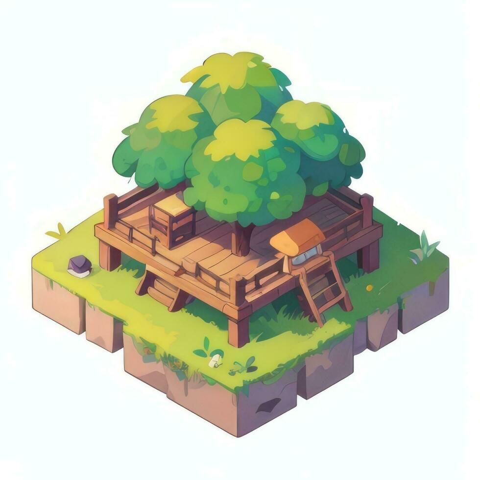 AI generated Isometric 3D Tropical Island Building Icon Clip Art Sticker Decoration Simple Background photo