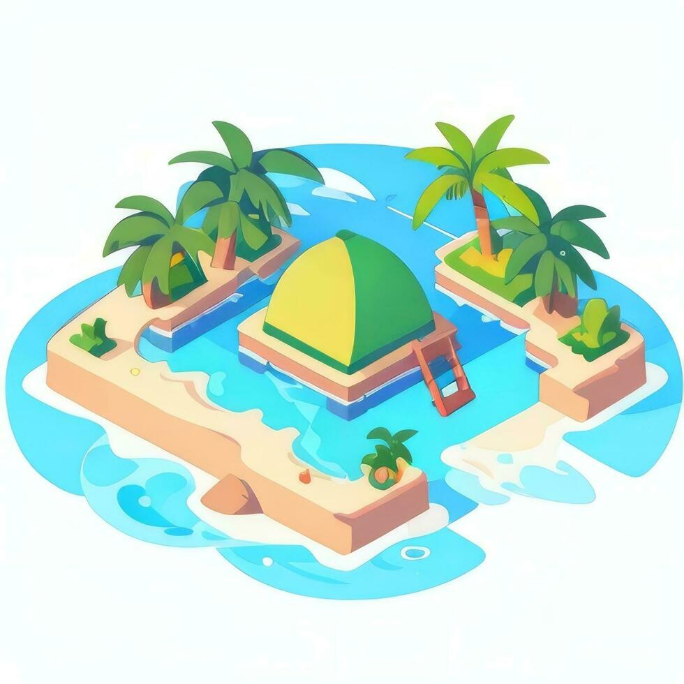 AI generated Isometric 3D Tropical Island Building Icon Clip Art Sticker Decoration Simple Background photo