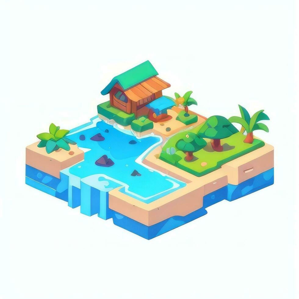 AI generated Isometric 3D Tropical Island Building Icon Clip Art Sticker Decoration Simple Background photo
