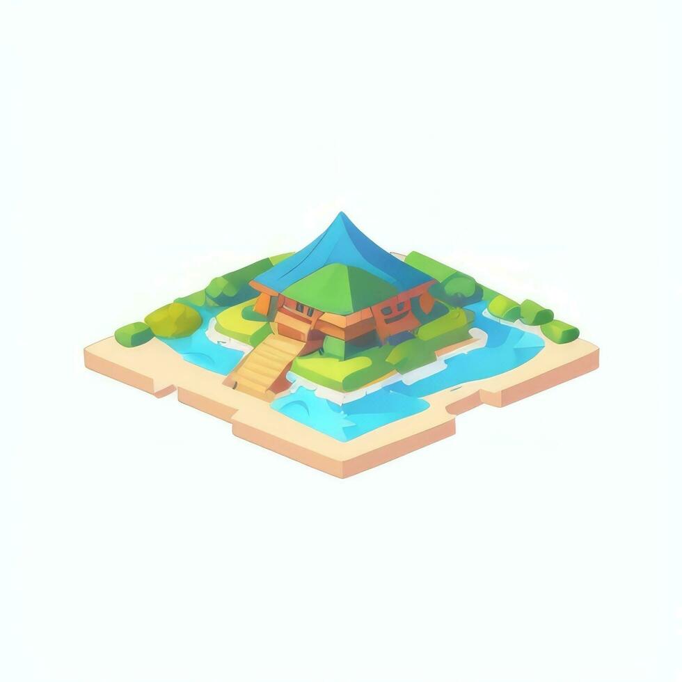 AI generated Isometric 3D Tropical Island Building Icon Clip Art Sticker Decoration Simple Background photo
