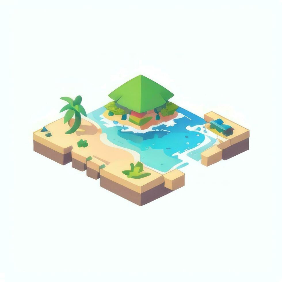 AI generated Isometric 3D Tropical Island Building Icon Clip Art Sticker Decoration Simple Background photo
