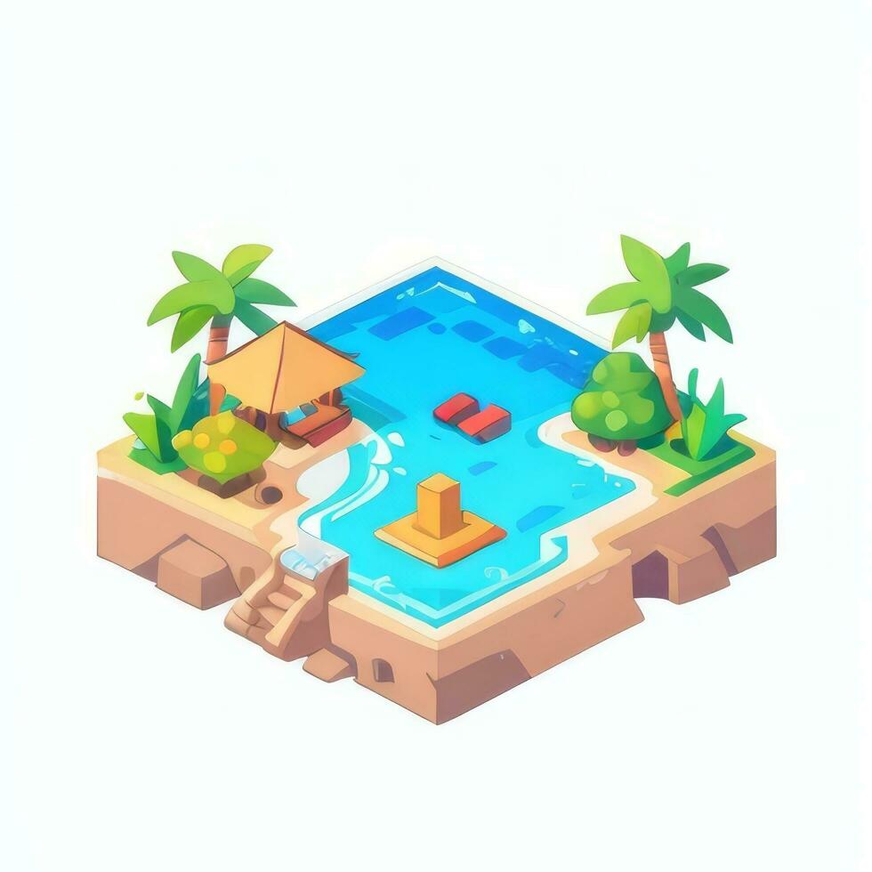 AI generated Isometric 3D Tropical Island Building Icon Clip Art Sticker Decoration Simple Background photo
