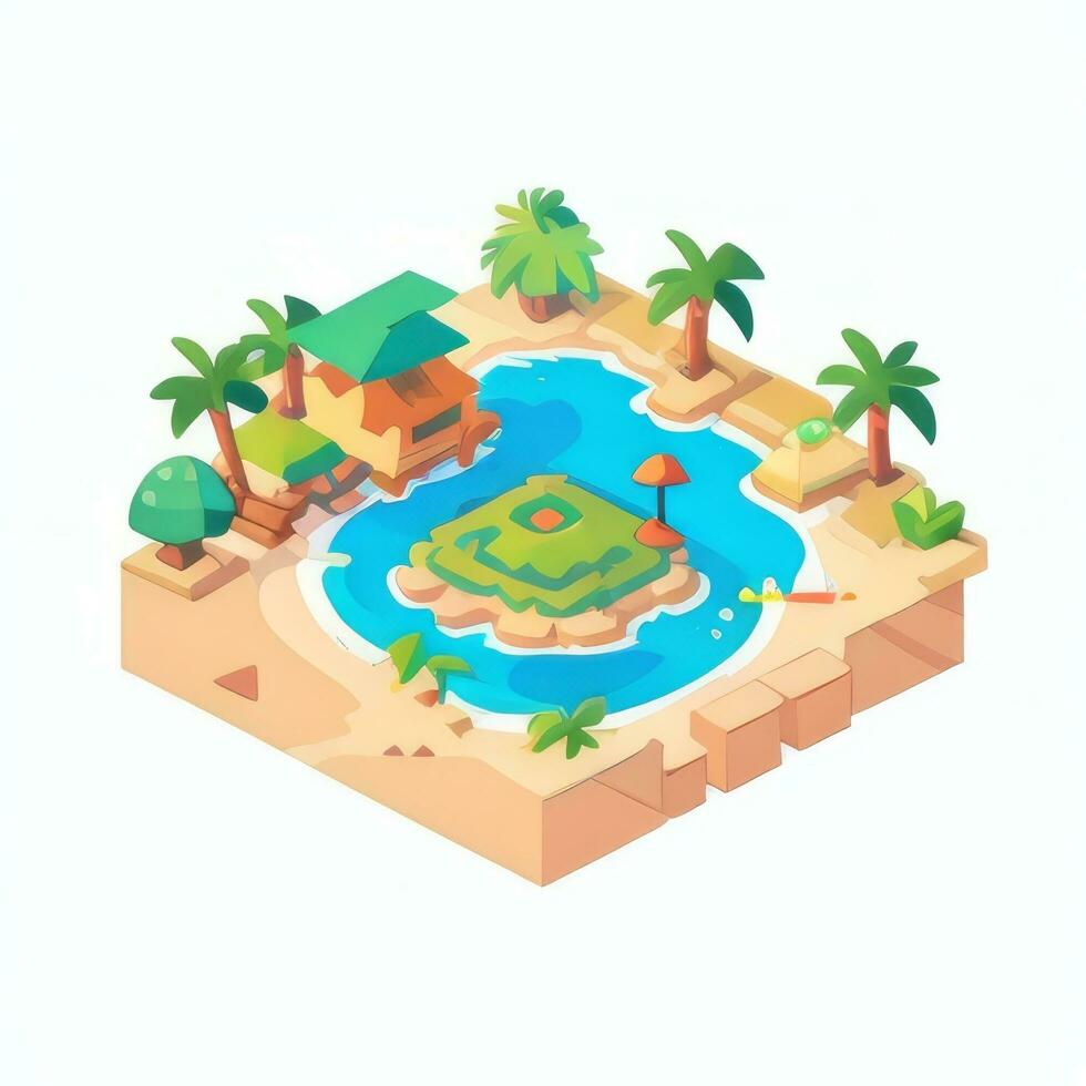 AI generated Isometric 3D Tropical Island Building Icon Clip Art Sticker Decoration Simple Background photo