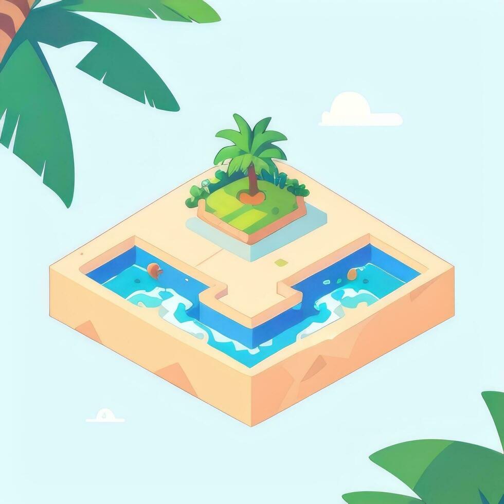 AI generated Isometric 3D Tropical Island Building Icon Clip Art Sticker Decoration Simple Background photo