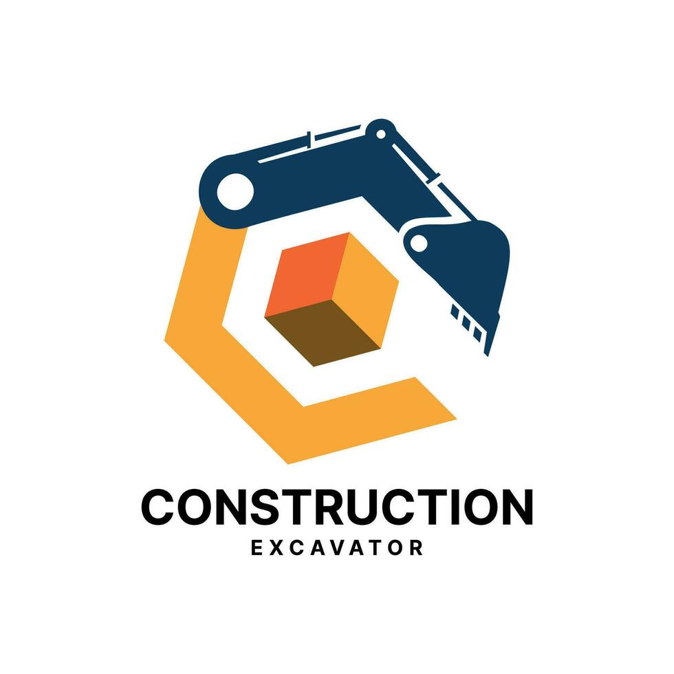 Construction Excavator Hexagon Shape 3D Logo design Modern creative simple concept box style vector