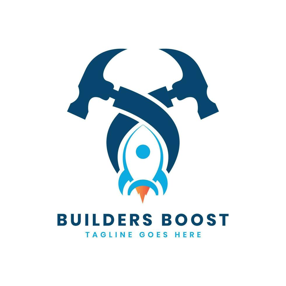Rocket Builder Logo design Modern Design Concept Rocket and Hammer vector