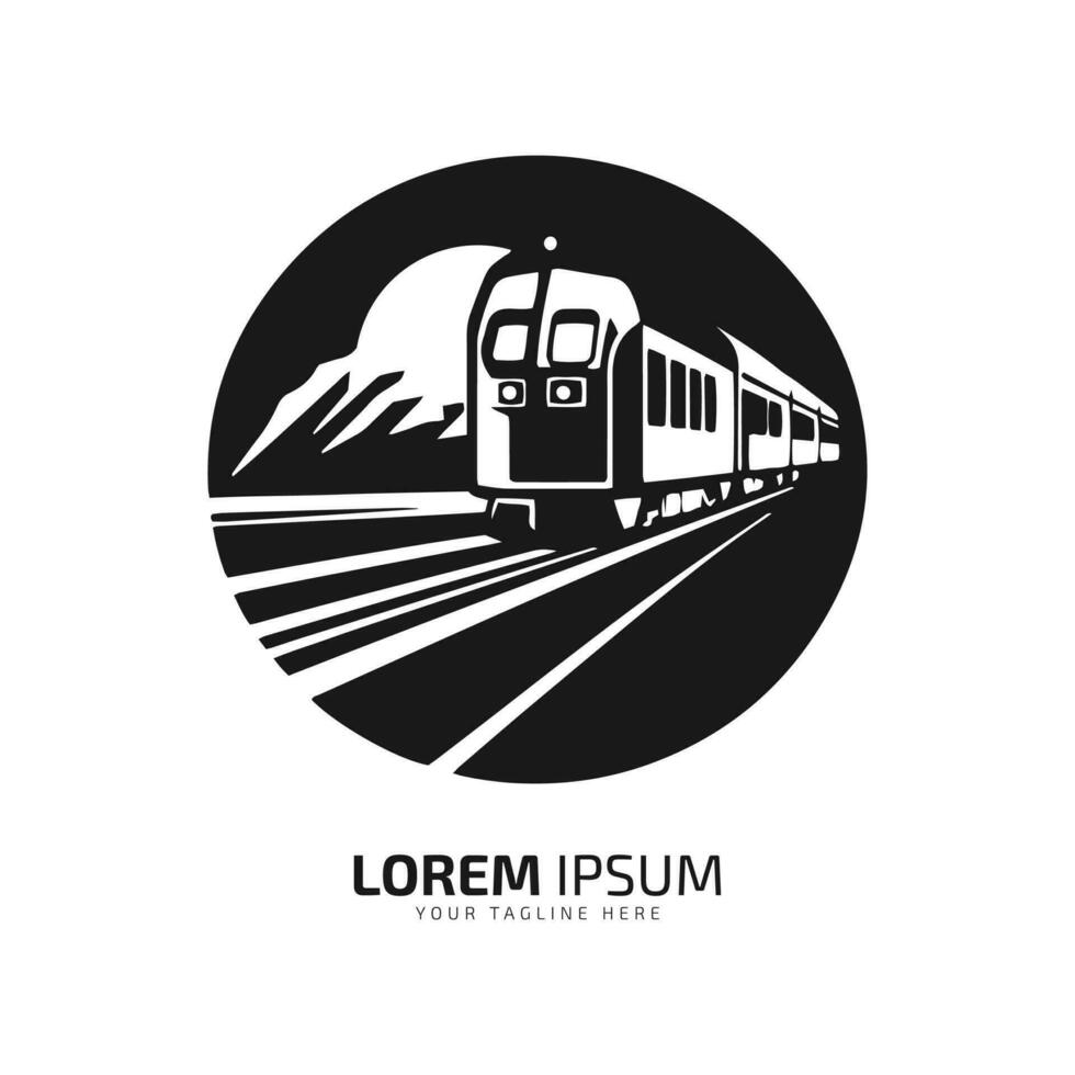 A logo of black train icon abstract rail vector silhouette on white background