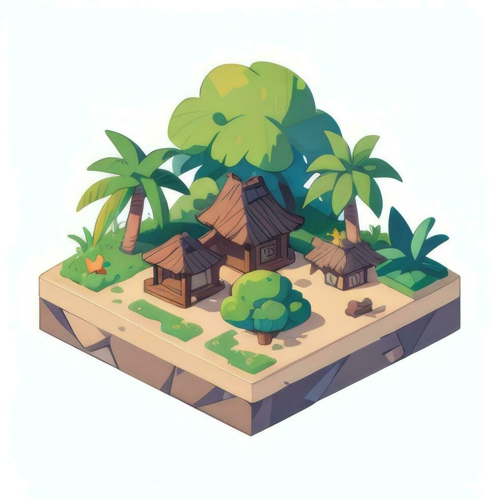 AI generated Isometric 3D Tropical Island Building Icon Clip Art Sticker Decoration Simple Background photo