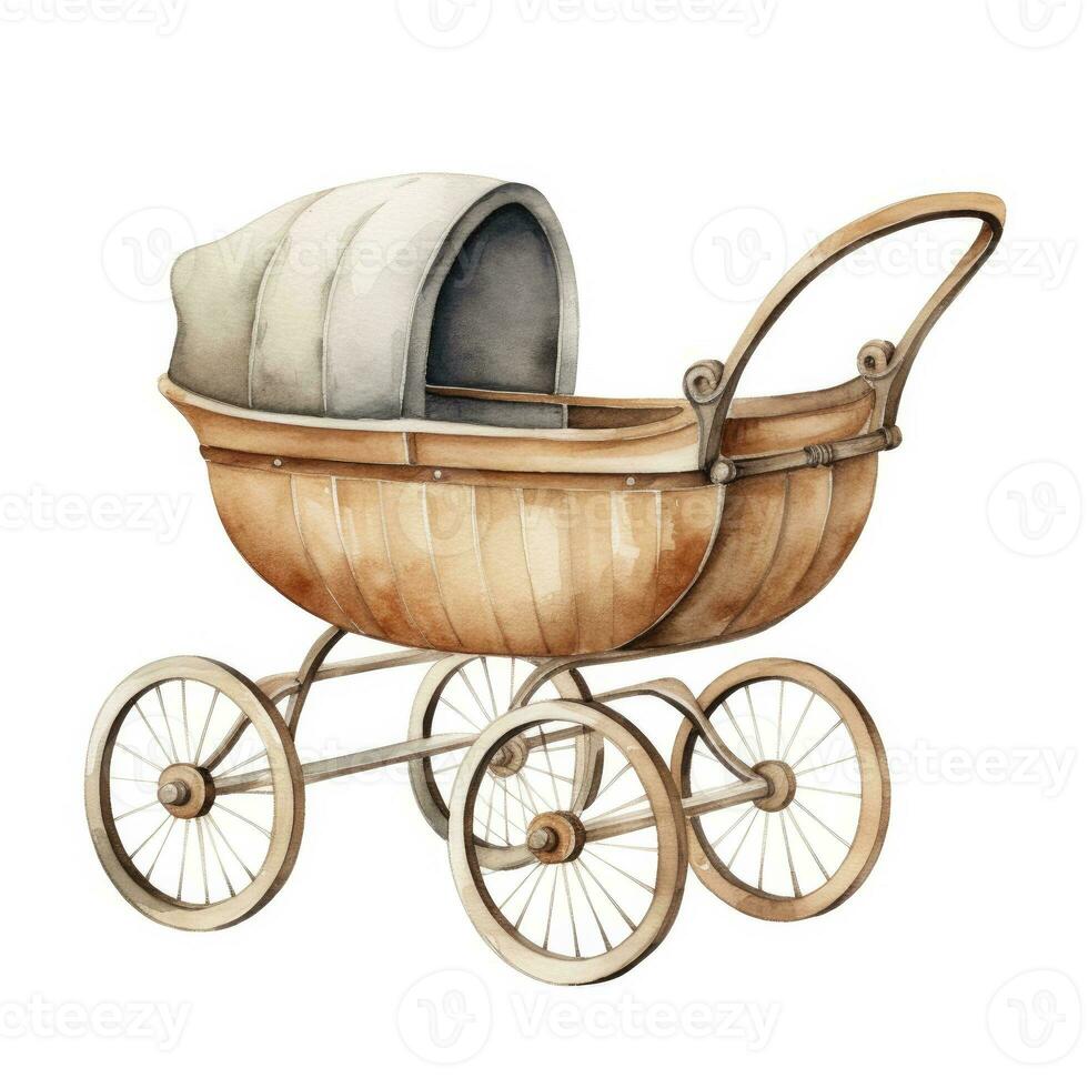 AI generated Watercolor Baby carriage Clipart on white background. AI Generated photo