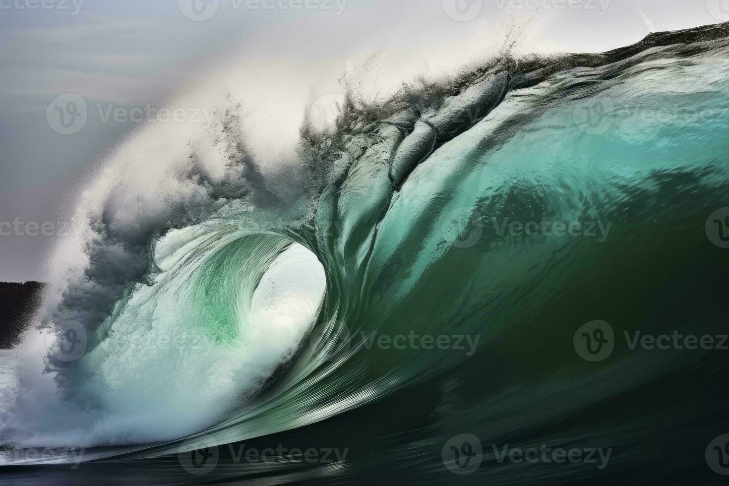 AI generated Extreme close up of thrashing emerald ocean waves. AI Generated photo