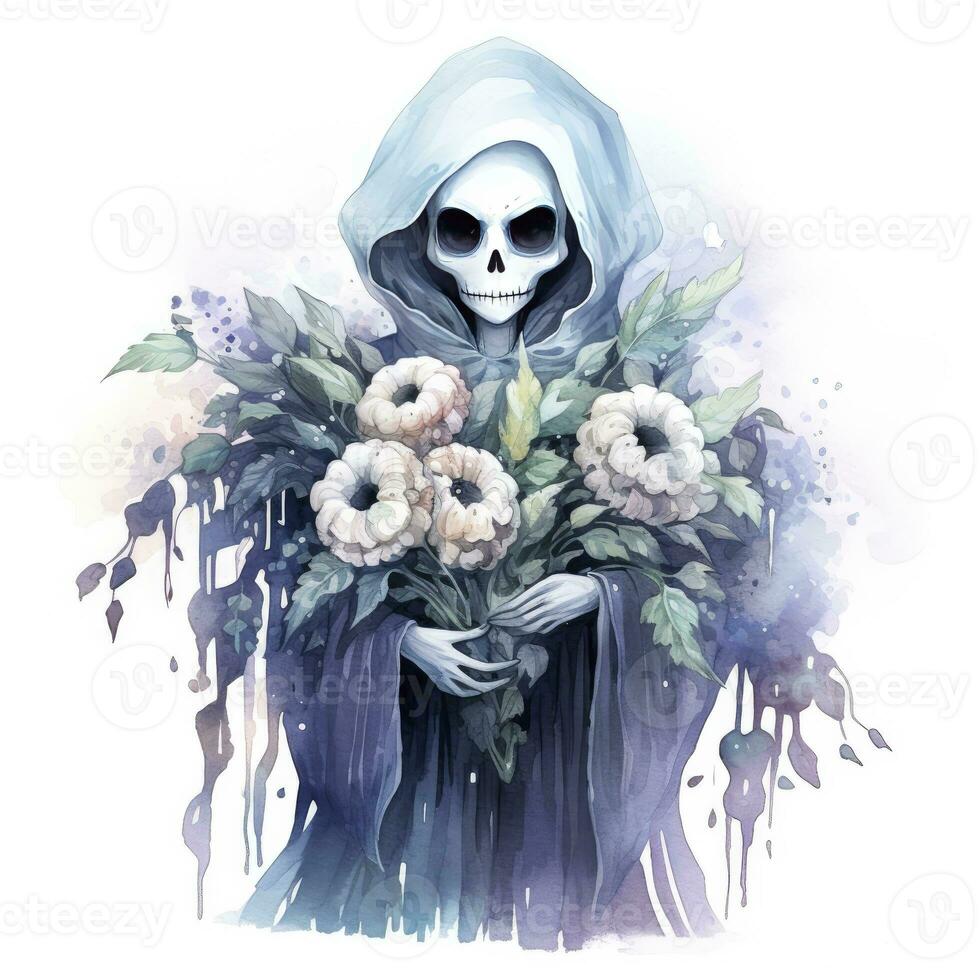 AI generated A stunning ghost holding flower bouquet and enjoying the festivities of Halloween,  AI Generated photo