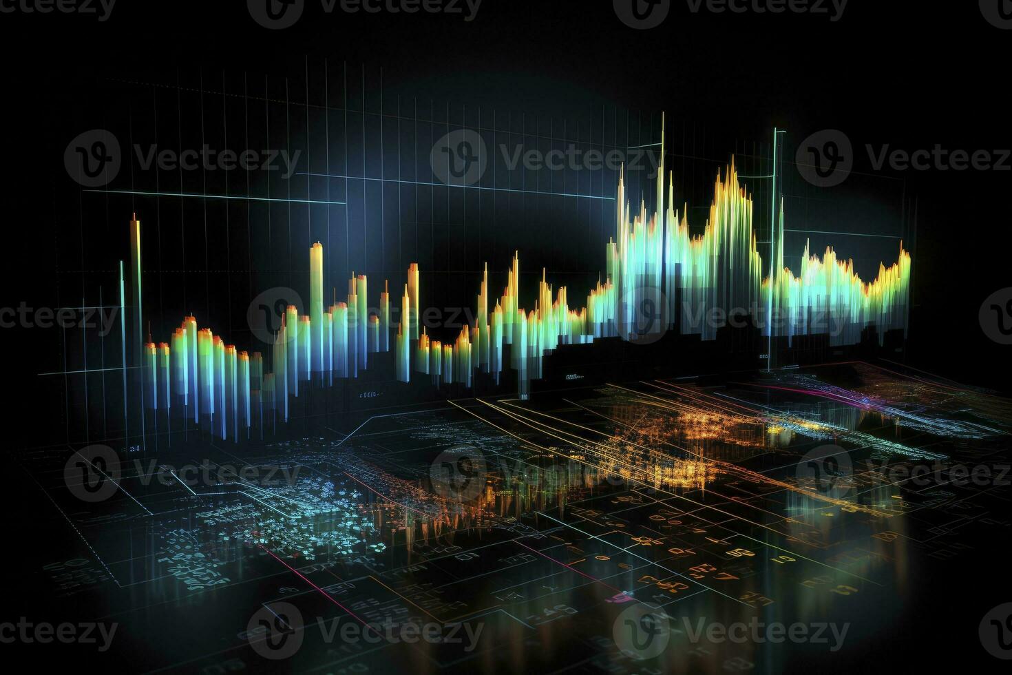 AI generated Digitally Generated Currency and Exchange Stock Chart for Finance and Economy Based Computer Software and Coding Display. AI Generated photo