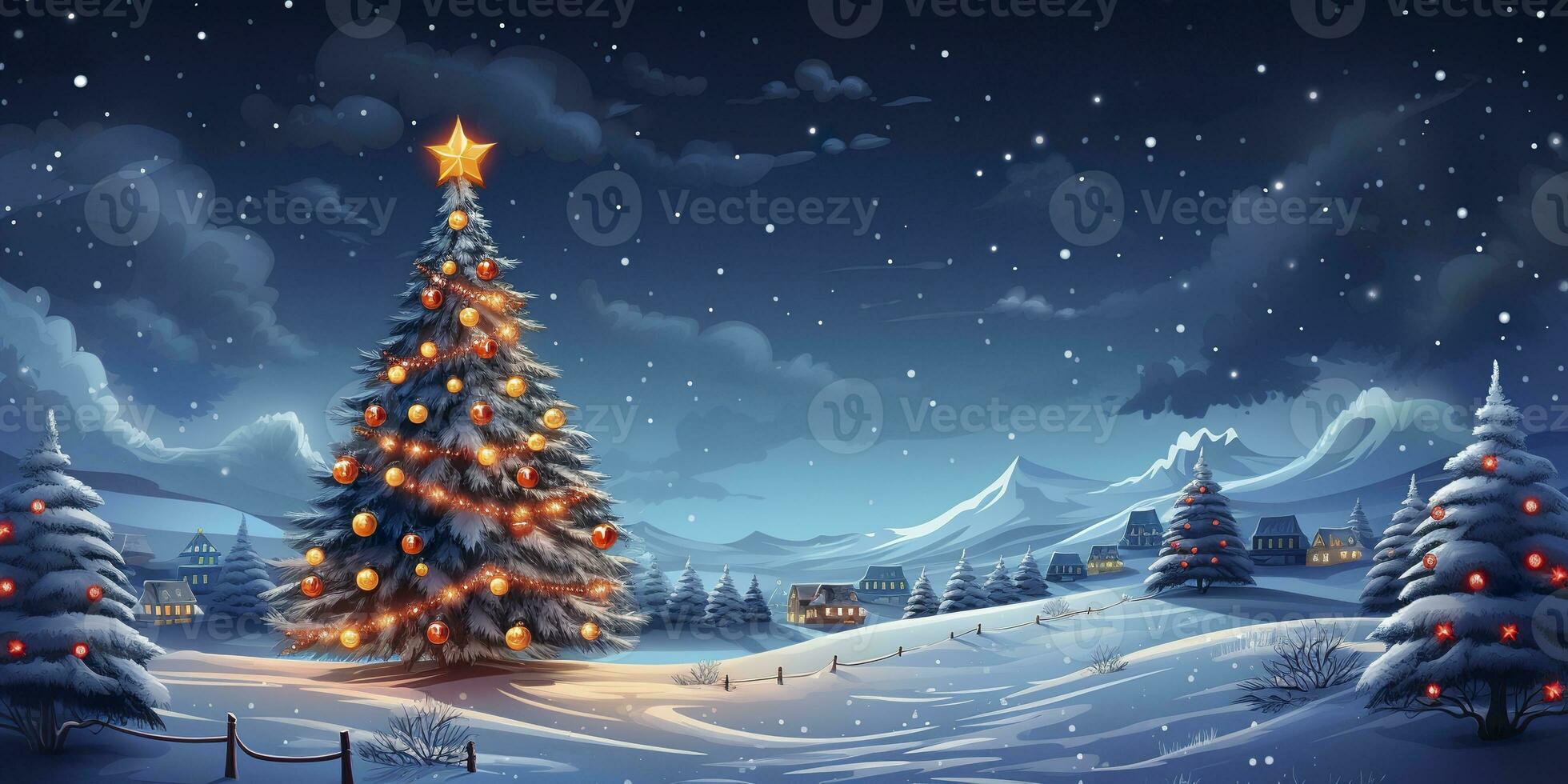 AI generated House with Christmas tree in winter for Merry Christmas and Happy New Year. AI Generated photo