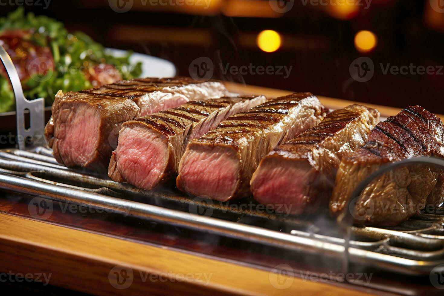 AI generated Steak rotisserie at the steakhouse, sliced picanha, Picanha. Generative AI photo