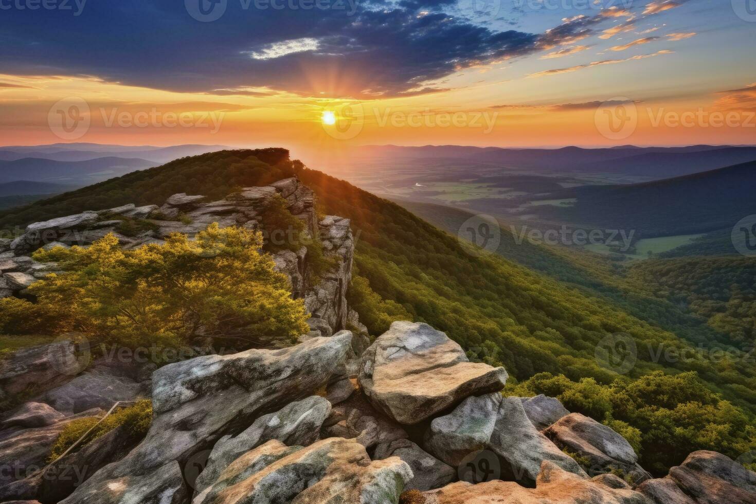 AI generated Sunset on Stony Man Mountain. AI Generated photo