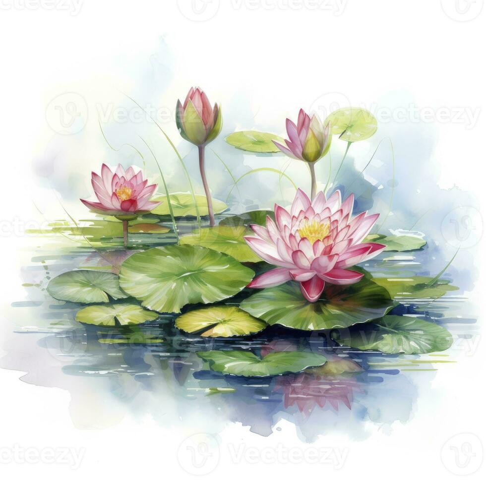 AI generated Water Lily in Pond. Watercolor design. AI Generated photo