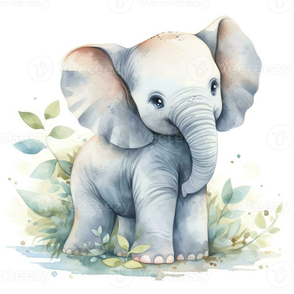 AI generated Watercolor Baby Elephant. AI Generated photo