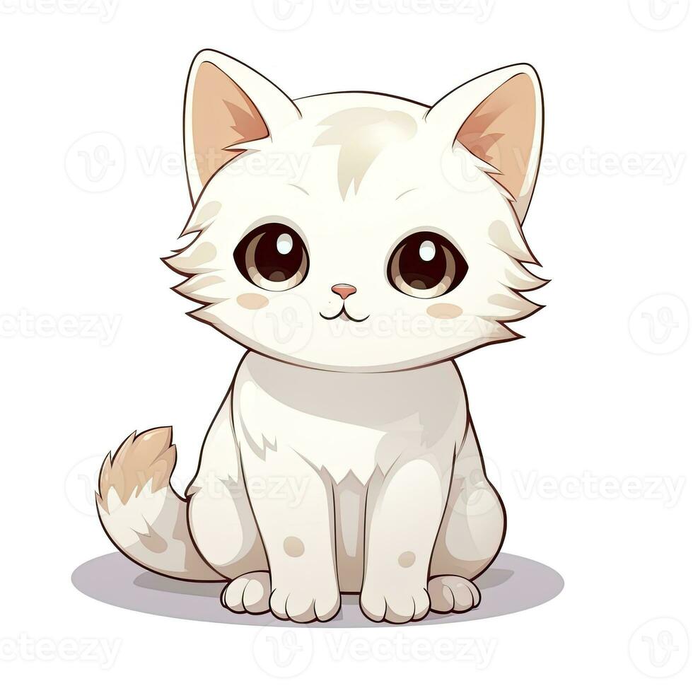 AI generated Cute Kawaii cat clipart icon white background. AI Generated photo