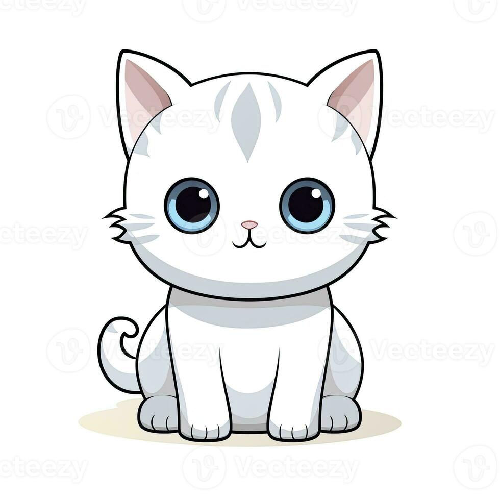 ai generado linda kawaii gato clipart icono blanco antecedentes. ai generado foto