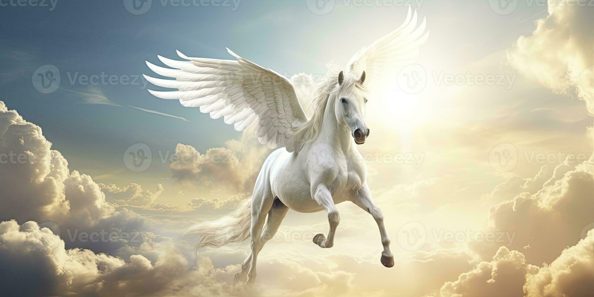 AI generated A white horse with wings. AI Generated photo