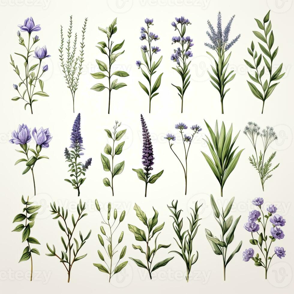 AI generated Collection of watercolor herbs clipart on white background. AI Generated photo