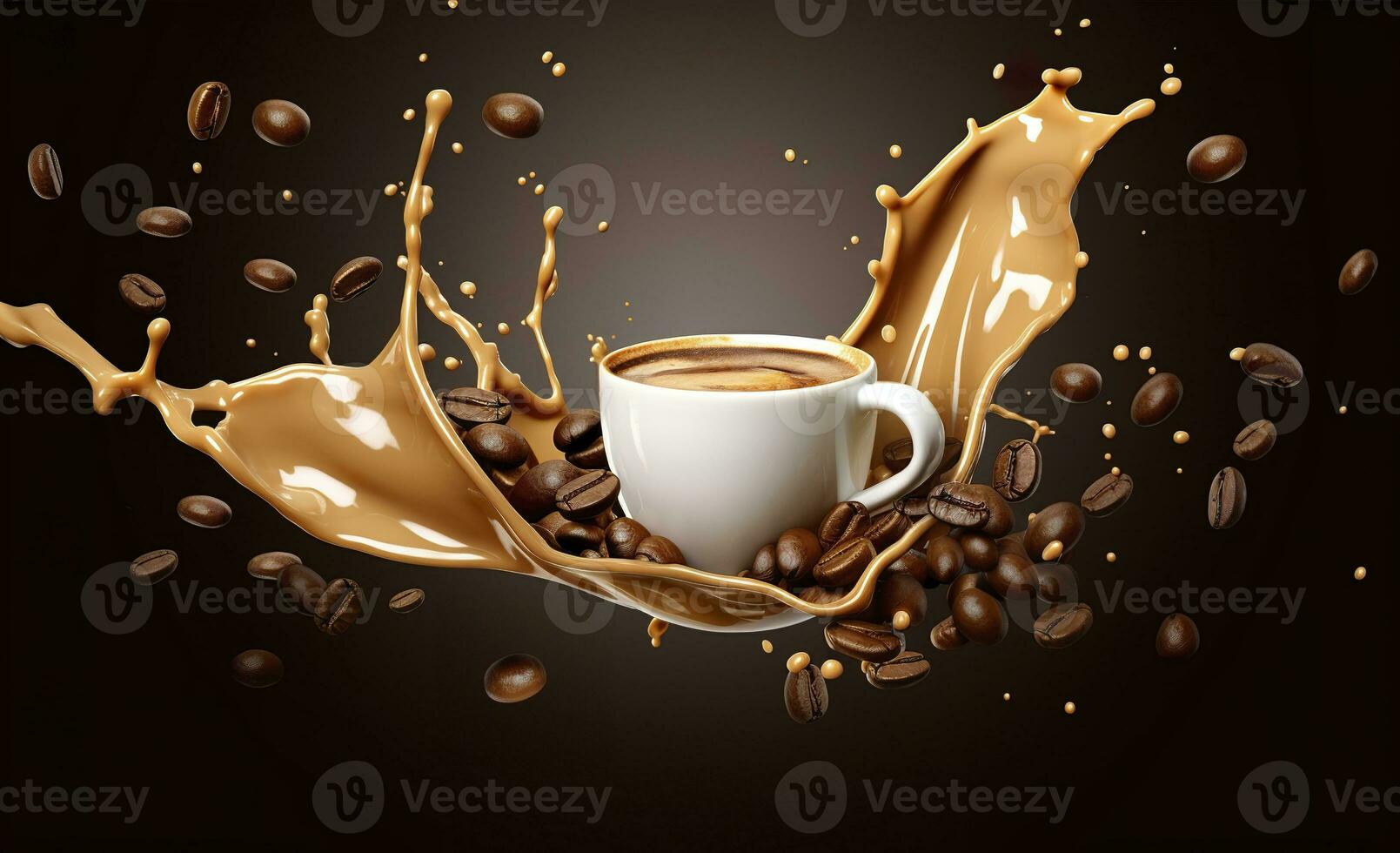 AI generated hot liquid coffee splash with Coffee Bean falling, 3d illustration. AI Generated photo