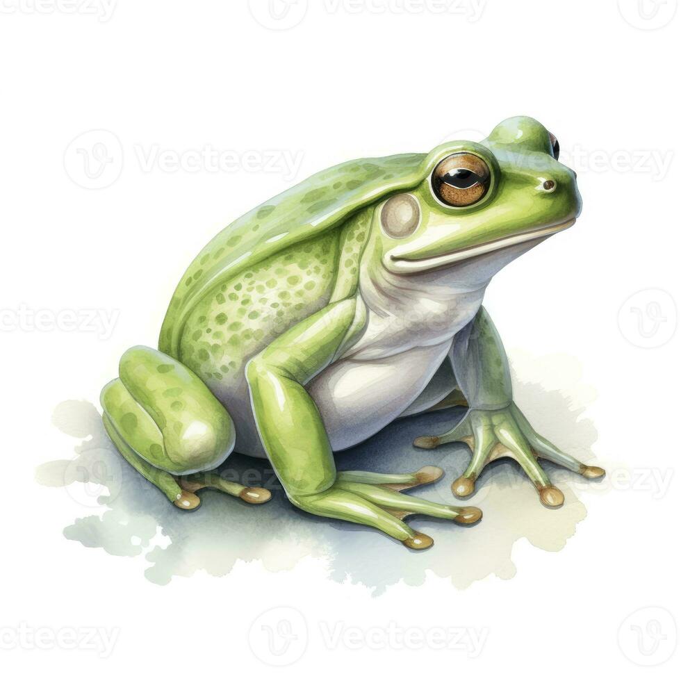 AI generated Watercolor green frog on white background.  AI Generated photo