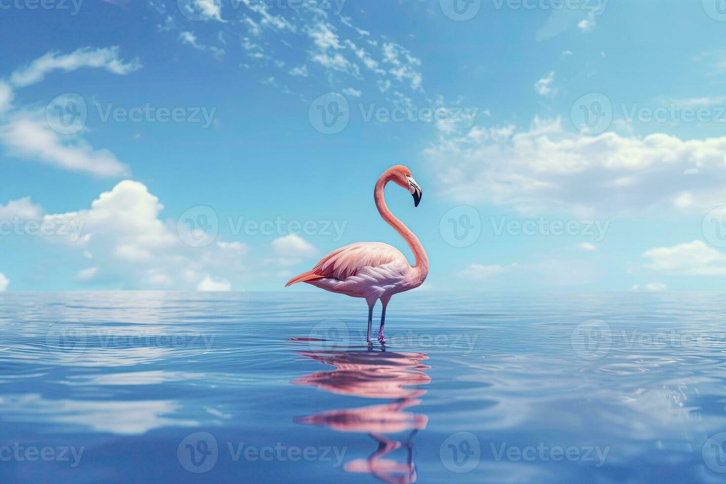 AI generated Pink Flamingo in the water. AI Generated photo