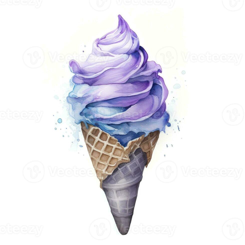 AI generated Watercolor ice cream in a waffle cone. AI Generated photo