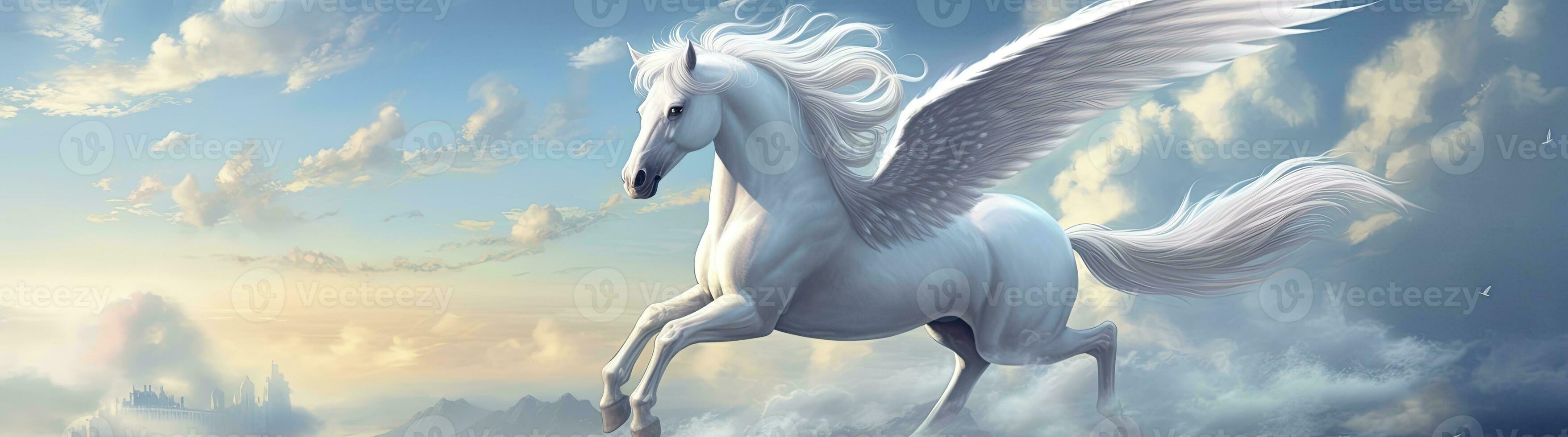 ai generado un blanco caballo con alas. ai generado foto