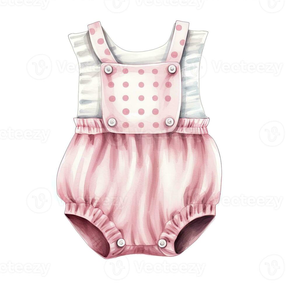 AI generated Pink baby girl romper in watercolors on a white background. AI Generated photo