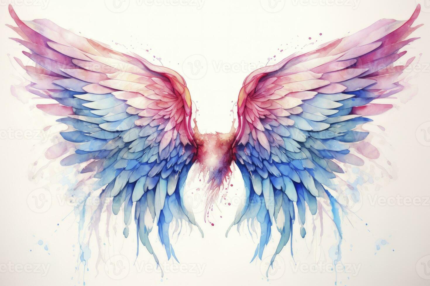 AI generated Beautiful magic watercolor blue pink wings. AI Generated photo