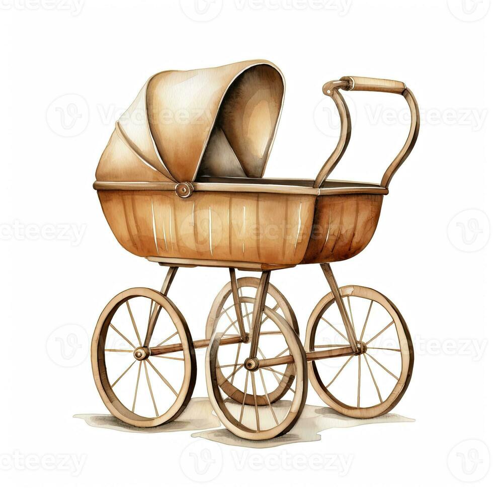 AI generated Watercolor Baby carriage Clipart on white background. AI Generated photo