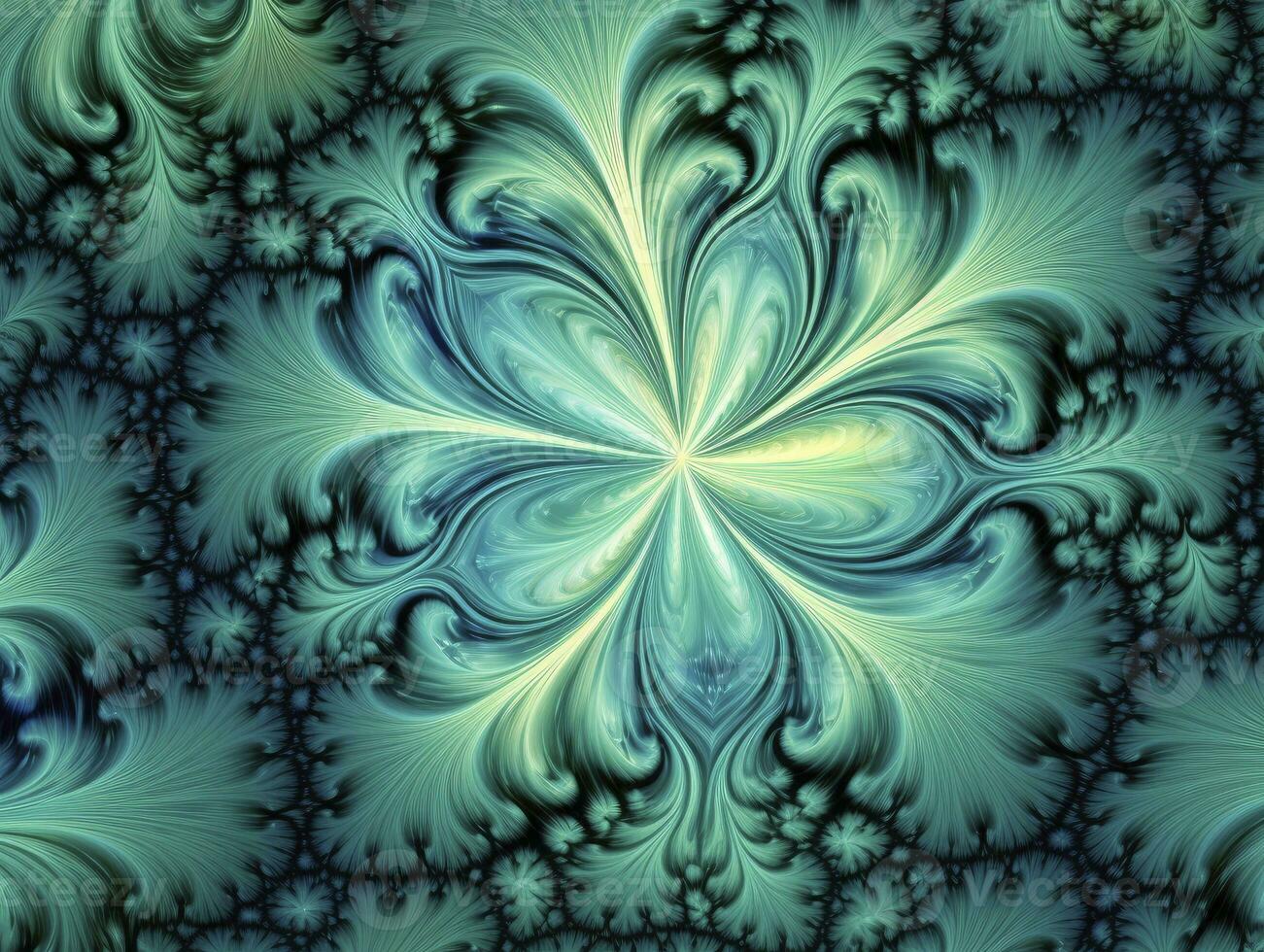 AI generated Aqua and Green psychedelic fractal.  AI Generated photo