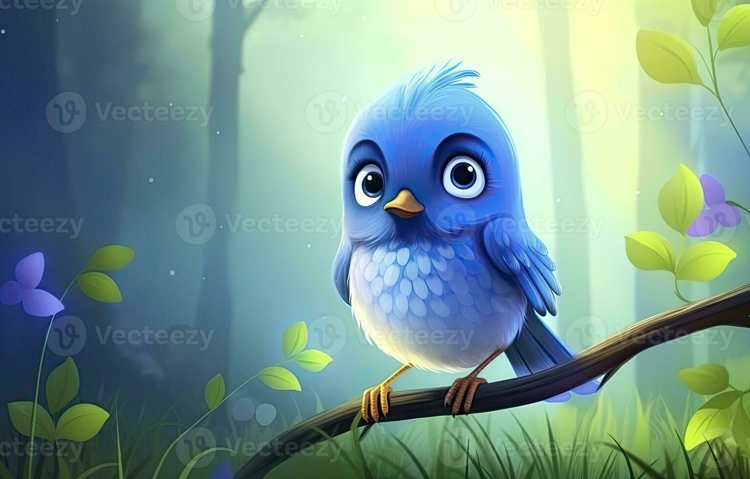 AI generated Cute little bird with a  nature background.  AI Generated. photo